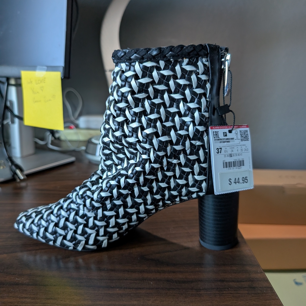 Zara Black and White Ankle Boots